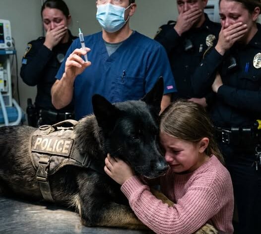 Moments before the terminally ill police K-9 was to be put to sleep, he wrapped his paws around a little girl in a final embrace—when the veterinarian suddenly spotted something critical and halted the procedure, changing everything in that moment.