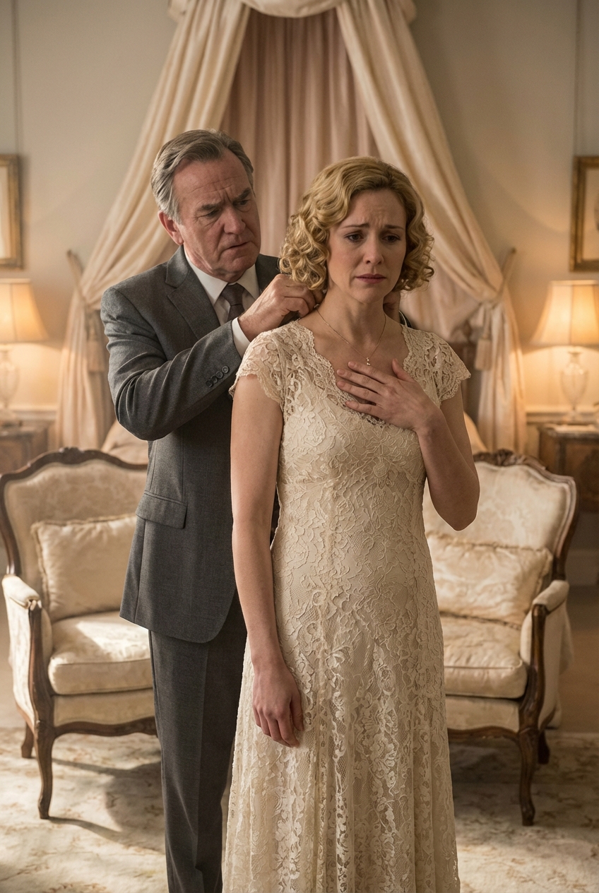 I was standing in front of the bathroom mirror in my $20,000 silk gown, feeling a “Total Breach” of joy, when the old man who mops the floors whispered the six words that liquidated my marriage before it even began: “Don’t drink from the blue glass.”