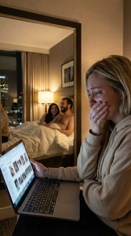 I borrowed my husband’s laptop for a Zoom call. While waiting for it to connect, an email appeared on the screen: “Rosewood Suite — confirmed.” Curious, I clicked. Photo after photo opened: my husband… shirtless, smiling for the camera. But that wasn’t what broke me. In the mirror’s reflection at the edge of the frame… was the face of the woman lying in bed with him. A face I knew instantly—because I used to call her “family.”