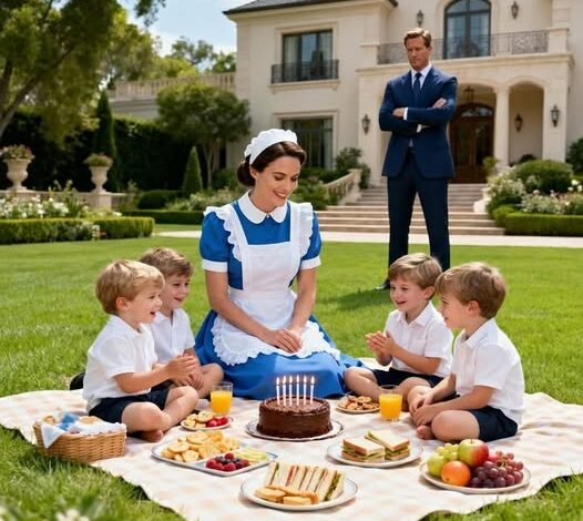 Businessman Returns Exhausted to His Birthday Party, and What the Cleaning Lady Did with the Quadruplets Changed Everything…