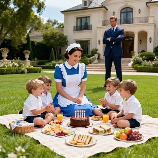 Businessman Returns Exhausted to His Birthday Party, and What the Cleaning Lady Did with the Quadruplets Changed Everything…