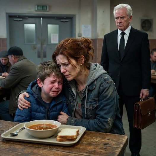 “Mom, if I take two pieces of bread today, will we have less tomorrow?” — The boy’s quiet question stopped a powerful businessman in a soup kitchen… and led him to shut down his own eviction plan, lose his fortune, and choose something far harder than control.