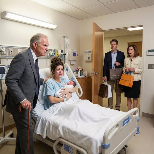 When my grandfather walked in after I gave birth, his first words were: “Darling, weren’t the $250,000 I sent you every month enough?” My heart stopped. “Grandpa… what money?” I whispered. At that exact moment, my husband and my mother-in-law burst in with their arms full of luxury shopping bags… and froze in place.