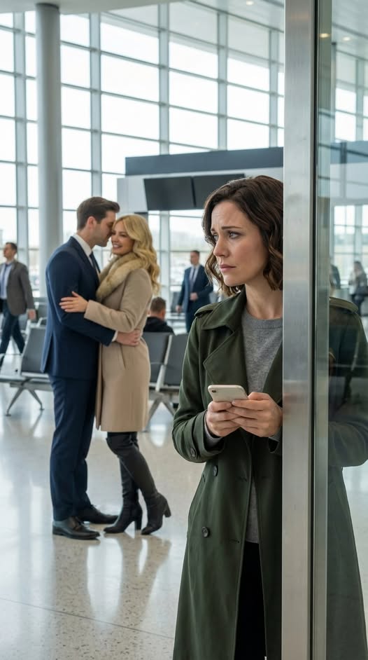 I came to the airport just to wave goodbye to a friend—until I saw my husband in the departure lounge, arms wrapped around the woman he swore was “just a coworker.” I walked closer, heart pounding, and heard him whisper, “Everything is ready. That fool is going to lose everything.” She laughed, “And she won’t even see it coming.” I didn’t cry. I didn’t scream. I just smiled… because I’d already set my trap.