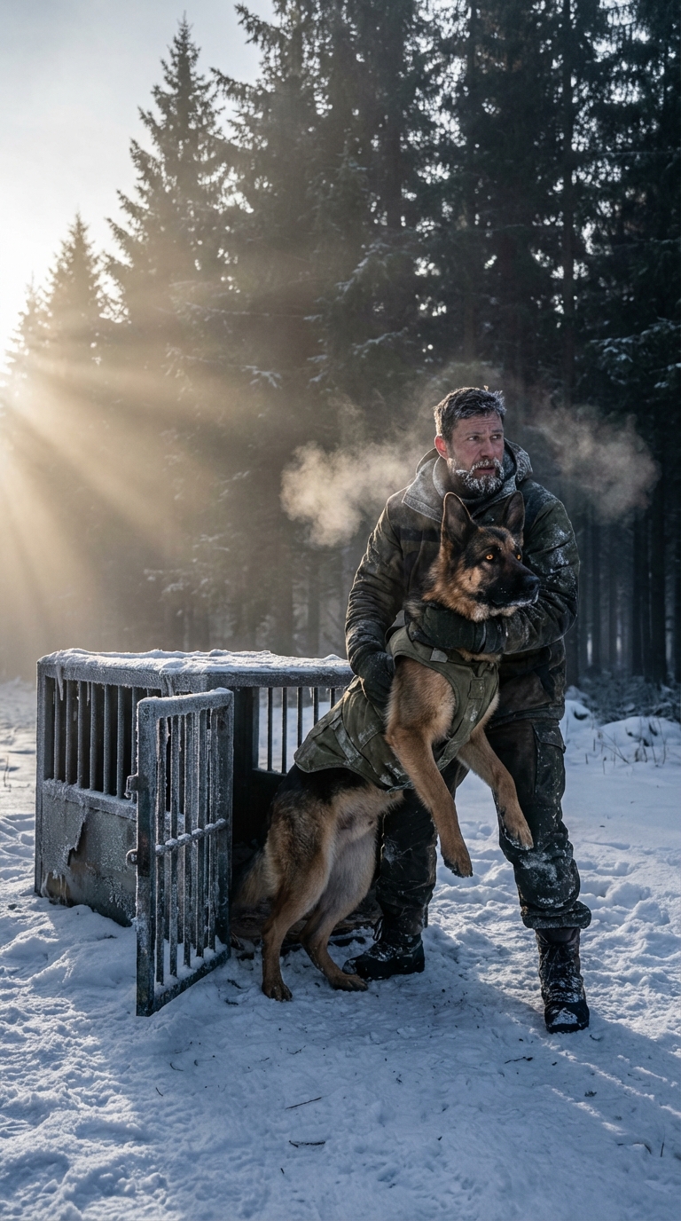 A German Shepherd was abandoned to freeze inside a steel cage, left to die in the wilderness. One Navy SEAL faced an impossible decision—and the choice he made not only saved the dog, but protected the entire forest from disaster.