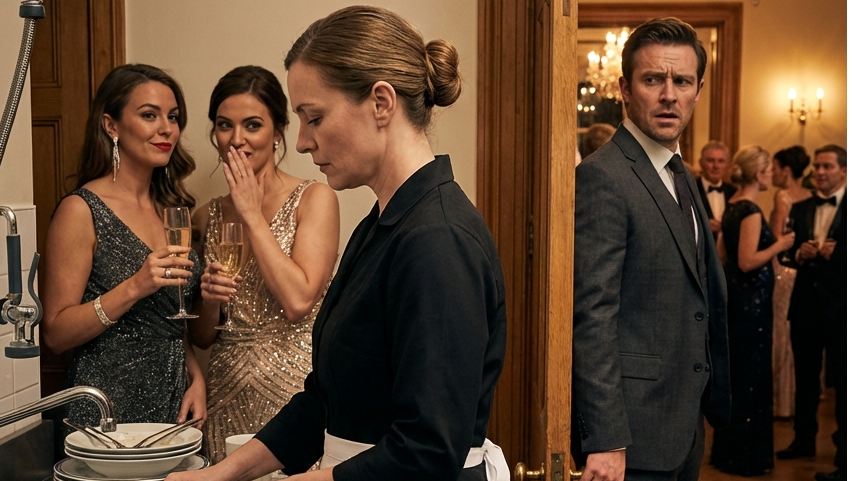 They Laughed At the “Maid” Scrubbing Dishes in the Mansion — Until Her Husband Asked, “Where’s My Wife?” and Everything Collapsed