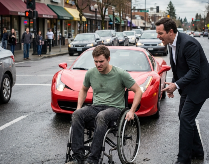 He mocked a disabled veteran, spitting on his wheelchair and sneering at his lost legs, convinced wealth made him untouchable. Minutes later, fifty bikers encircled his Porsche, and his confidence vanished as he learned a lesson he would never forget.