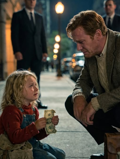 As the mafia boss exited his car, a small trembling hand brushed his—no weapon, no danger—just a crumpled five-dollar bill. A frightened little girl stared up at him like he was her last hope, turning a routine moment into something unforgettable.