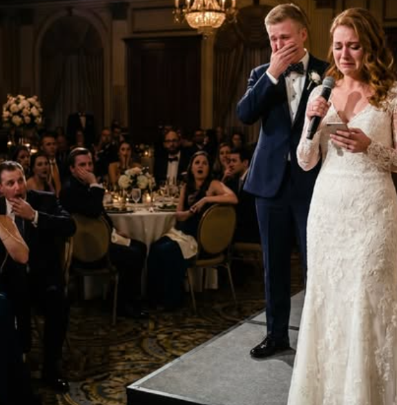 I went to the groom’s room only because I forgot my bracelet. But the moment I opened the door, I heard him call me a “fat pig” and brag that he just needed a few months after the wedding to take my family’s money. I froze—then I hit record. And when I finally stood on that wedding stage, holding the mic, I didn’t say my vows… I exposed everything.