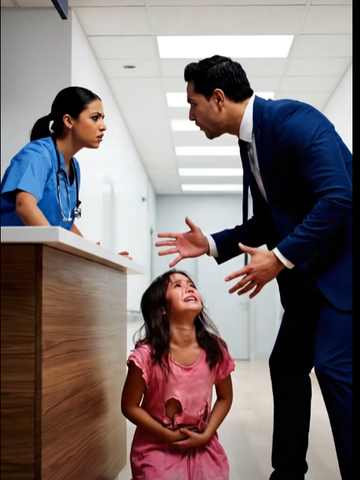 “WE DON’T TREAT BEGGARS HERE!” the receptionist screamed as the homeless girl begged for help—until the quiet man on the leather couch finally stood up.