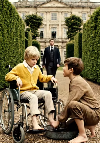 “I’LL WASH YOUR FOOT AND YOU’LL WALK” – His Son Was Born Paralyzed And Spent 12 Years In A Wheelchair—The Billionaire Father Thought All Hope Was Gone Until A Strange Boy Climbed Their Fence With A Dented Basin…