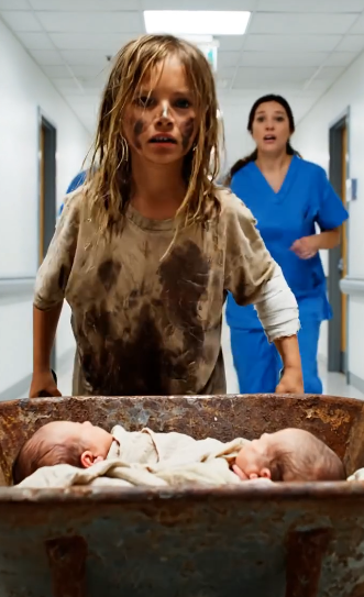 “My mommy hasn’t woken up in three days,” a seven-year-old girl said softly as she pushed a wheelbarrow for miles, trying to save her newborn twin brothers. What happened next shocked the entire hospital and left everyone speechless.