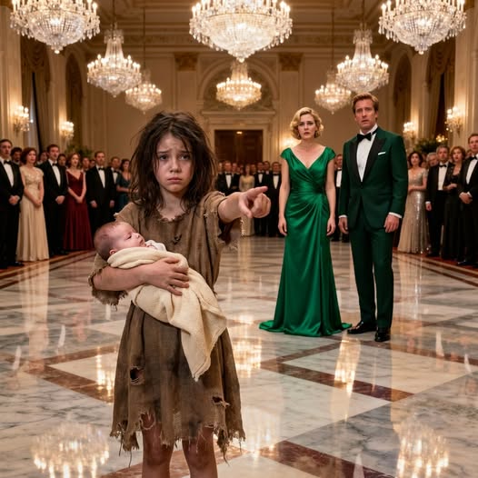 A billionaire was celebrating his engagement… until a homeless girl burst into the party with a baby in her arms and pointed at the bride, leaving the entire room stunned…