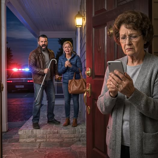 They called me “family” for two years while I slept in a back room, then my daughter-in-law showed up at my porch screaming, “Open this door, you old dead weight,” like she owned the place. When my son’s engine cut off in the driveway and he stepped out gripping a crowbar, the whole cul-de-sac went quiet—and I realized the small object in my hand could end their performance… or turn tonight into something far worse.