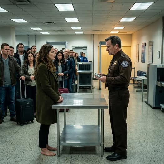 Airport security publicly humiliated her, treating her like a problem while others watched. Moments later, six Navy SEALs walked in behind her, and the entire tone shifted instantly—turning her embarrassment into stunned silence and sudden respect.