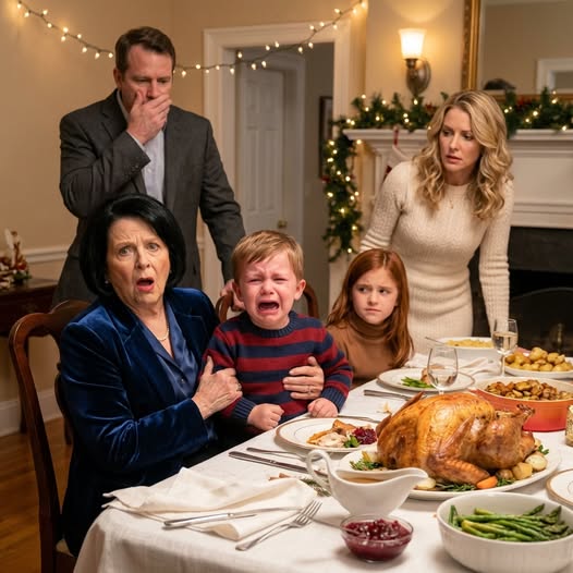 “My mother-in-law was bullying my 5-year-old at Christmas dinner while the family ignored her. Then my 8-year-old son put down his fork and whispered: ‘Grandma, should I tell them what’s in the basement?’ Her face turned gray instantly.”