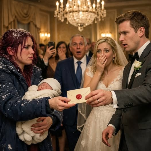 Six weeks after Mason shoved me and our newborn into that blinding whiteout, his voice still haunted me: “You’ll be fine. You always survive.” Now I’m standing at the back of his glittering wedding, my baby warm against my chest, a sealed envelope scorching my palm like a warning. Mason turns—sees me—and his smile fractures. “What are you doing here?” he hisses. I lean in, whispering, “I’m giving you what you forgot… and taking back what you stole.” Then the music cuts—dead. And every head turns toward me.