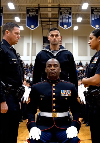 “Sir, You’ll Need To Come With Us”“You Don’t Belong Here” – Two Guards Tried To Remove A Marine Dad From His Son’s Graduation… Until Six SEALs Stood Up And Left The Whole Gym In Total Silence