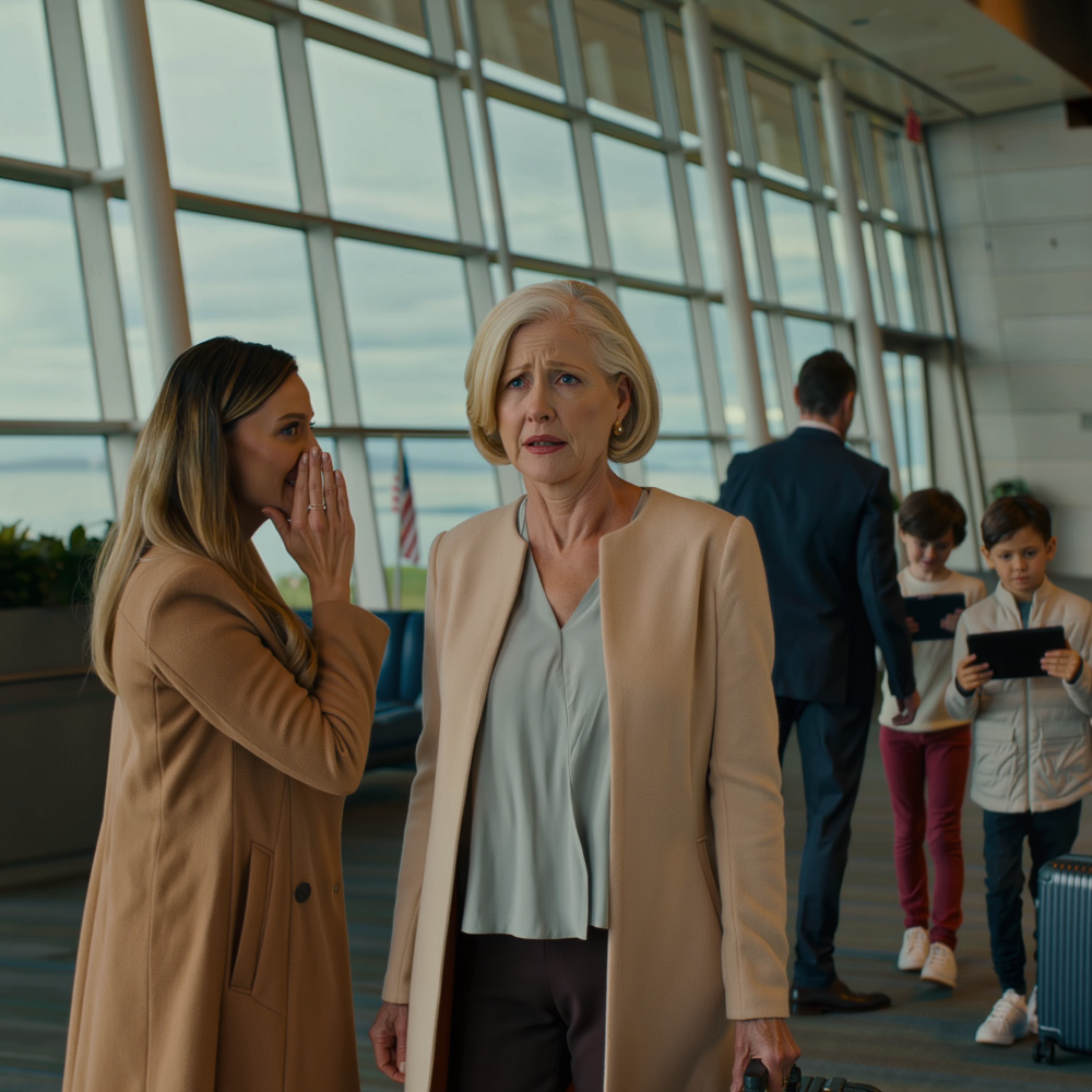 Right there at Sea-Tac Airport, my daughter lowered her voice and said, “You’re flying economy, and my family is flying business class. I don’t want you sitting with us.” I just stood there, one hand gripping my small suitcase, watching her turn and walk back toward her husband, their expensive luggage, and the two children with their eyes glued to their tablets, as if I were nothing more than an inconvenience that needed to be neatly handled before boarding. I only gave a small nod. She had no idea that I was the one who had paid for every ticket. And somewhere in the middle of that flight, I made one quiet call… Her face rose in my mind—her perfectly styled hair, the expensive coat, and the smile that faltered the instant she saw me…