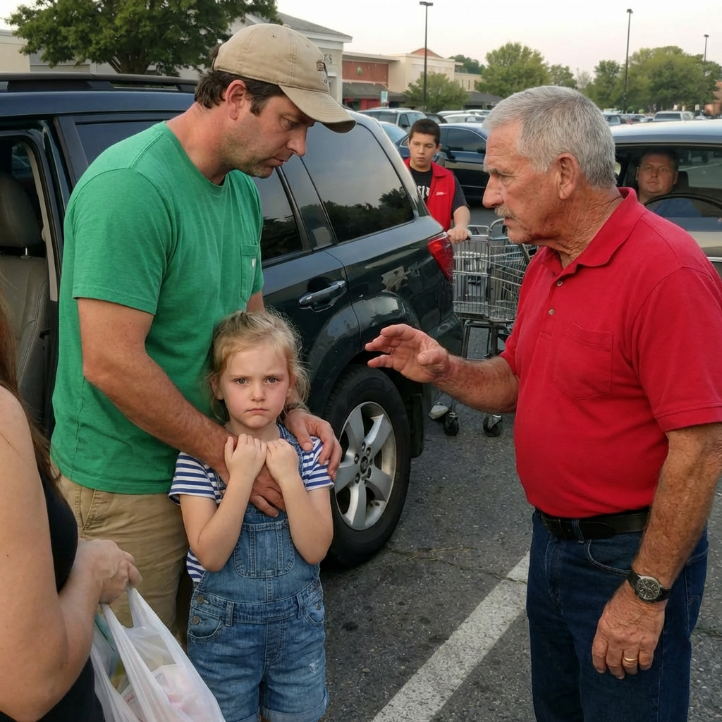 In the Middle of a Busy Shopping Center Parking Lot, a Man Gripped a Little Girl’s Arm and Called Her His Daughter — “She’s Just Tired,” He Told the Crowd, But When the Five-Year-Old Raised Her Hands and Signed Four Words, a Retired Firefighter Froze and Stepped In Before the SUV Door Could Close