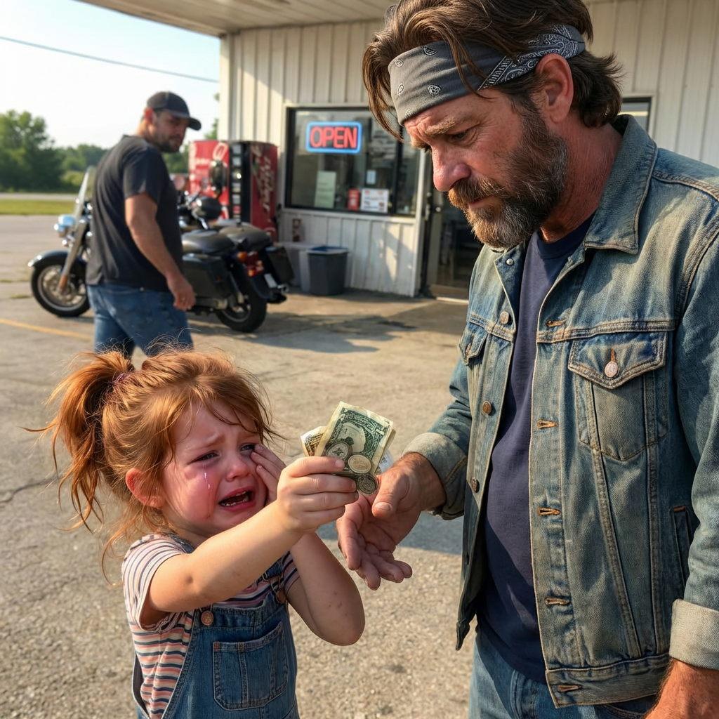 A Five-Year-Old Girl Sat Behind a Truck Stop Counting $93 in Crumpled Bills — “It’s to Bring My Mom Home,” She Told the Biker With the Road Captain’s Patch, But When Over a Thousand Motorcycles Surrounded the Ranch Where She Was Being Held, No One Doubted Who the Real Good Guys Were