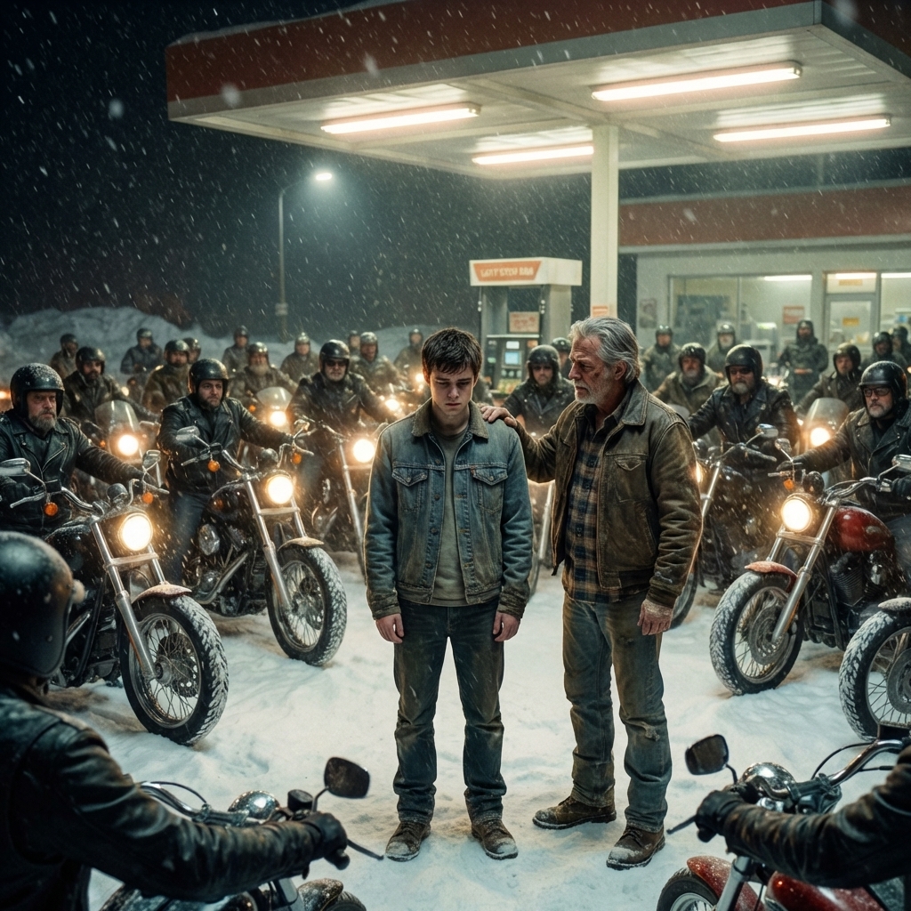 After the president of the Hells Angels was kidn@pped, bound in a truck, and abandoned to di:.e, an orphaned teenager discovered him and saved his life. Days later, hundreds of bikers arrived, kneeling in respect to the unexpected young hero.