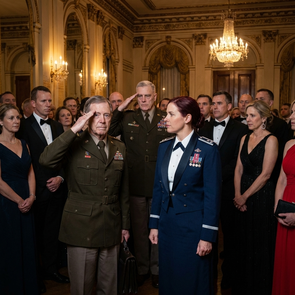 “Go change—you look ridiculous,” my father laughed after my mother purposely ruined my dress. I left quietly. When I returned wearing a general’s uniform, the room fell silent as he stared at my shoulders and whispered, “Wait… are those two stars?”