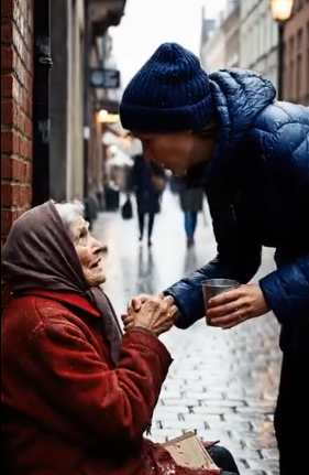 The woman left the old woman some change every day, but one day, when she bent down to throw a coin, the old woman grabbed her hand: “You have done so much good for me… don’t go home today.”