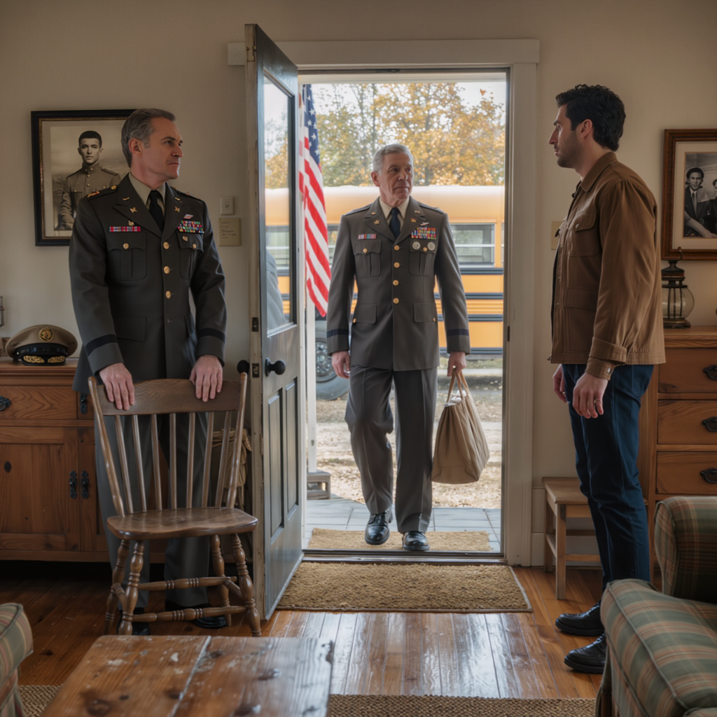 For Twenty Years, My Father Drove a School Bus So Quietly That Nobody Looked Twice—Then a Four-Star General Walked Into Our Living Room, Saw an Old Desert Photo on the Wall, Turned White, and Asked Me, “You Call Him Dad?” Like the Man Who Raised Me Had Been Dead for Decades and I Was the Last Person in Town Who Didn’t Know It