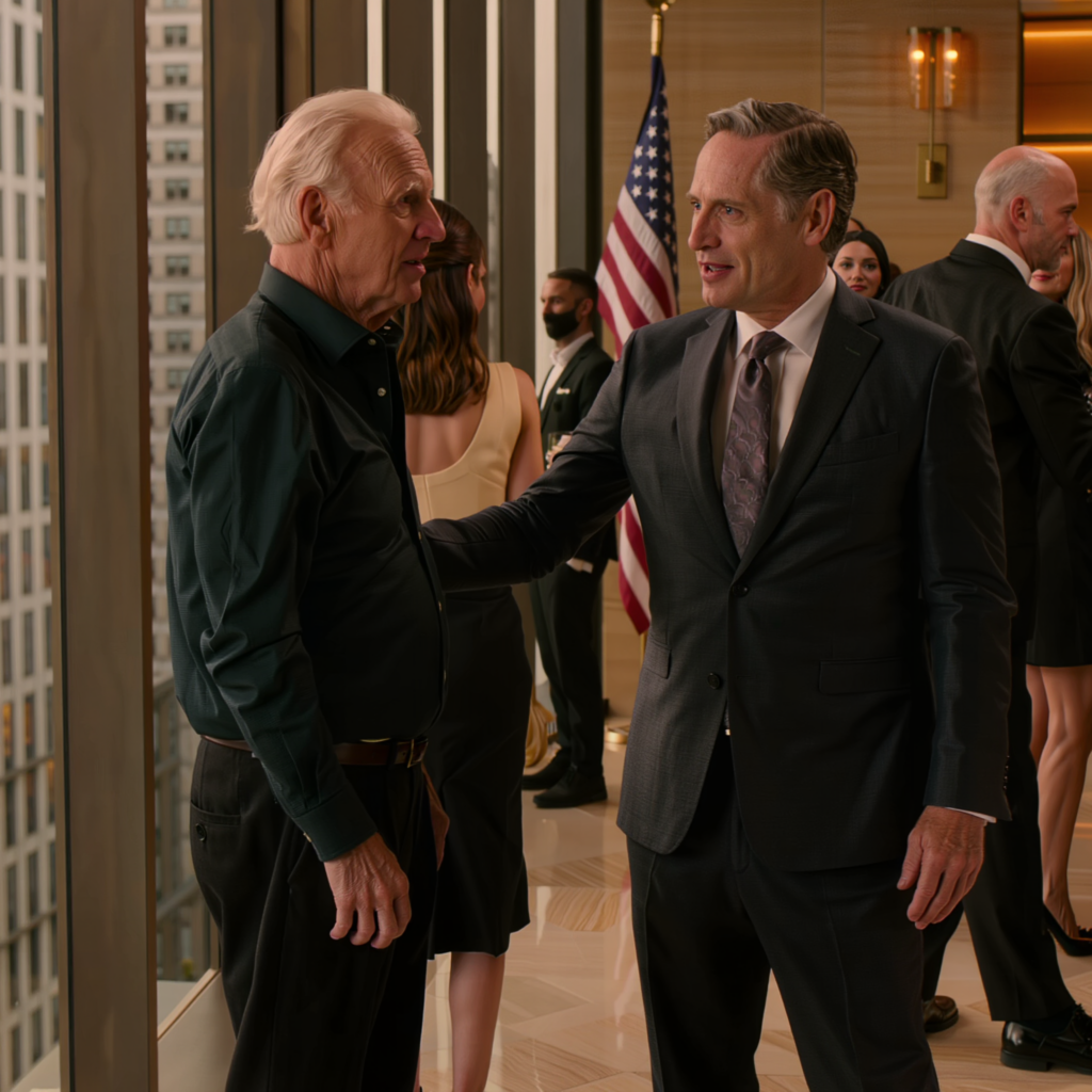 At my son’s first wedding anniversary party at a private club in downtown Atlanta, his father-in-law grabbed my elbow, steered me toward the service tables, and said under his breath, “Old man, go sit over there.” I didn’t argue a word—until a man at the far end of the room suddenly stood up, looked straight at me, and the whole party started changing color.