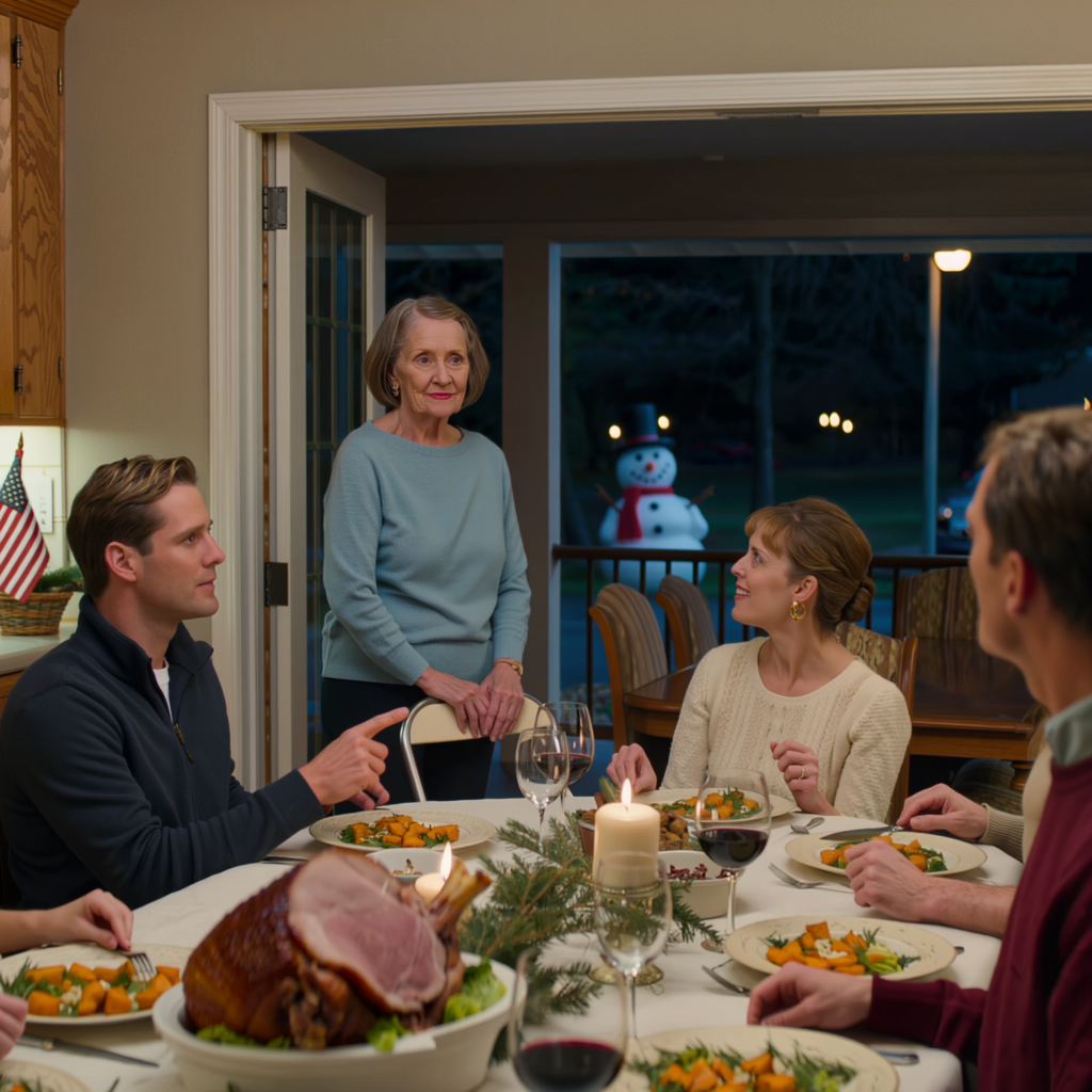 In the middle of Christmas dinner, my son stood up, pointed at the door, and said, “Mom, leave and never come back,” the whole table kept slicing ham and passing rolls like nothing had happened, my daughter-in-law even folded her napkin like she had been waiting for that exact moment, and I didn’t argue, I just said very quietly, “Then I’m sure no one will mind what I do next…