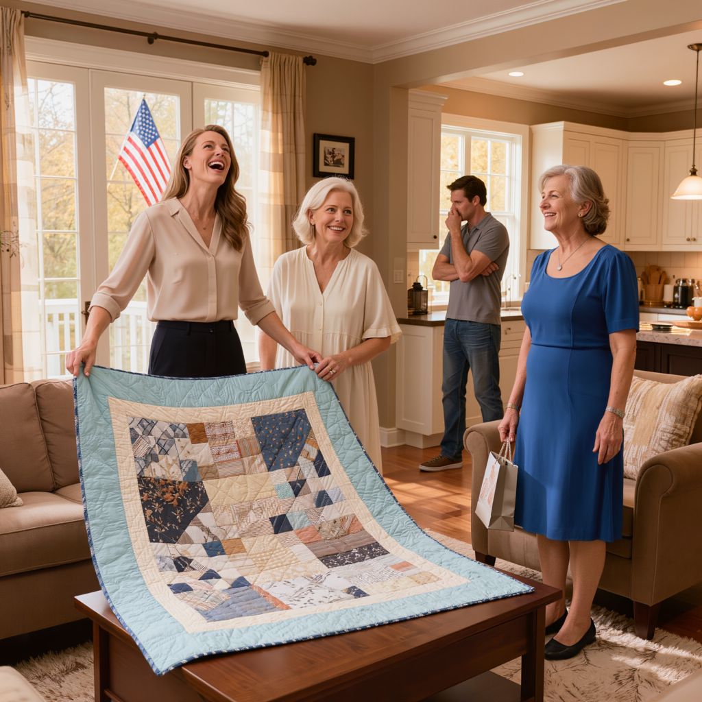 At my son’s housewarming, I handed my daughter-in-law the quilt I had spent three weeks sewing, and she held it up and laughed: “That’s it, Mom? It looks like a rag,” while her mother touched the edge with two fingers and gave me a little “how sweet” smile — I quietly picked up my bag and went home, and the next morning my attorney called: “Dorothy, they just found out who’s really behind the house they’re living in.”