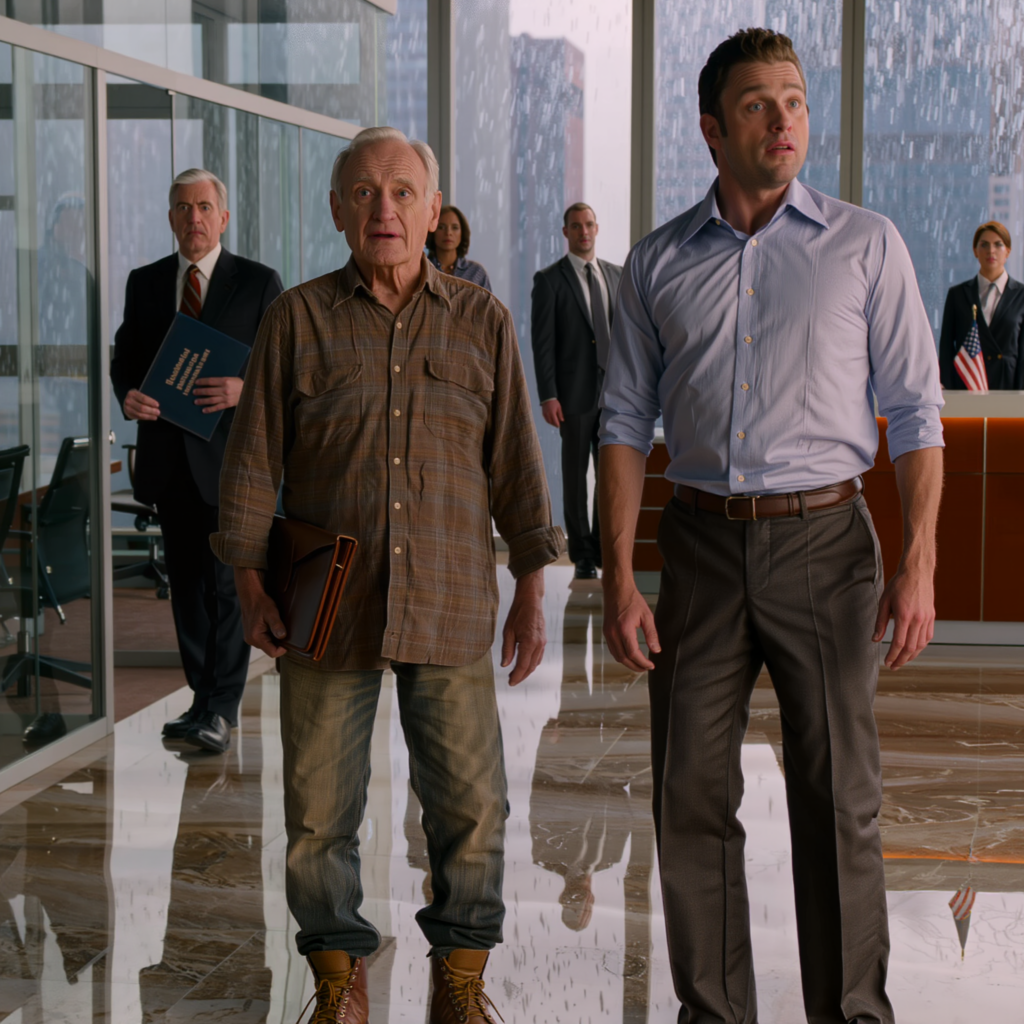 I walked into the investment firm where my son-in-law worked wearing an old jacket and faded boots, and he smirked, called security, and had me shown out right there in the glass lobby while a few coworkers slowed down just to watch the whole thing — but when the conference room door opened and the managing partner appeared, the entire office floor went quiet in a way no one saw coming.