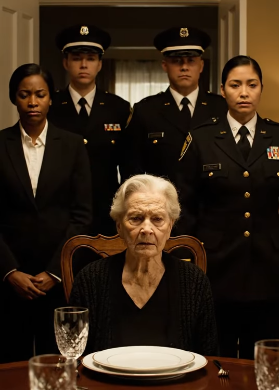 Family Dinner Went Quiet When My Sister Tried to Make It “Official.” Then Her Captain Walked In, Looked at Me, and Said, “Ma’am… We’re Here.”