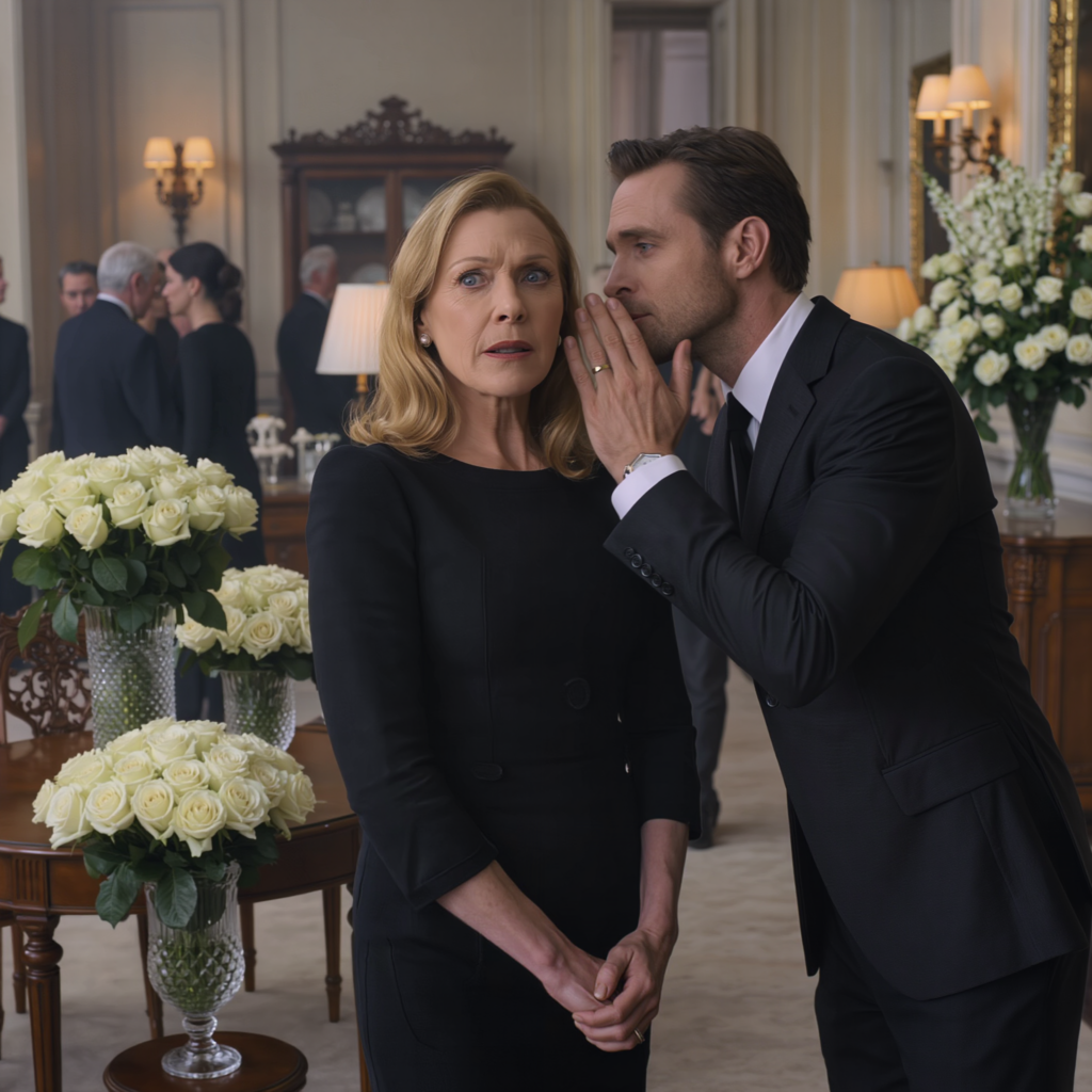 My son leaned over the funeral roses and whispered, ‘Don’t expect a dime,’ then stood there while the family slapped neon sticky notes onto my grandfather clock like it was a yard sale, so I didn’t argue I walked away, made one quiet call, and by Tuesday morning, in a glass-walled law office, the attorney paused at a single blue-ink name, lowered his voice, and said, ‘Mrs. Brightwood… please don’t leave.’