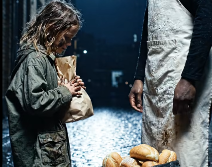 As I closed my bakery and threw away the unsold bread, a small girl stepped out of the shadows. “Do you have any old bread?” she asked softly. She couldn’t have been more than eight—thin, filthy, starving. I gave her two pieces. She came back every night after that. “One for me,” she’d say. “One for my brother.” One night, I followed her home. What I saw there broke me.